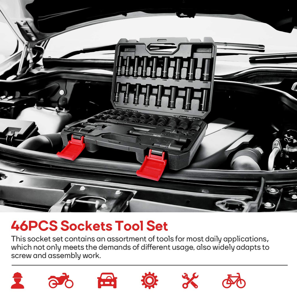 46 Pieces Drive Socket Ratchet Wrench Set with Storage Case Y879