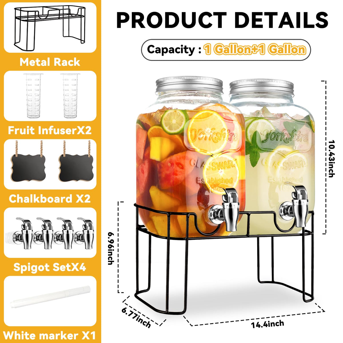 1 Gallon Glass Drink Dispenser with Stand and Spigot S65195