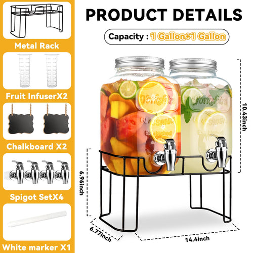 1 Gallon Glass Drink Dispenser with Stand and Spigot S65195