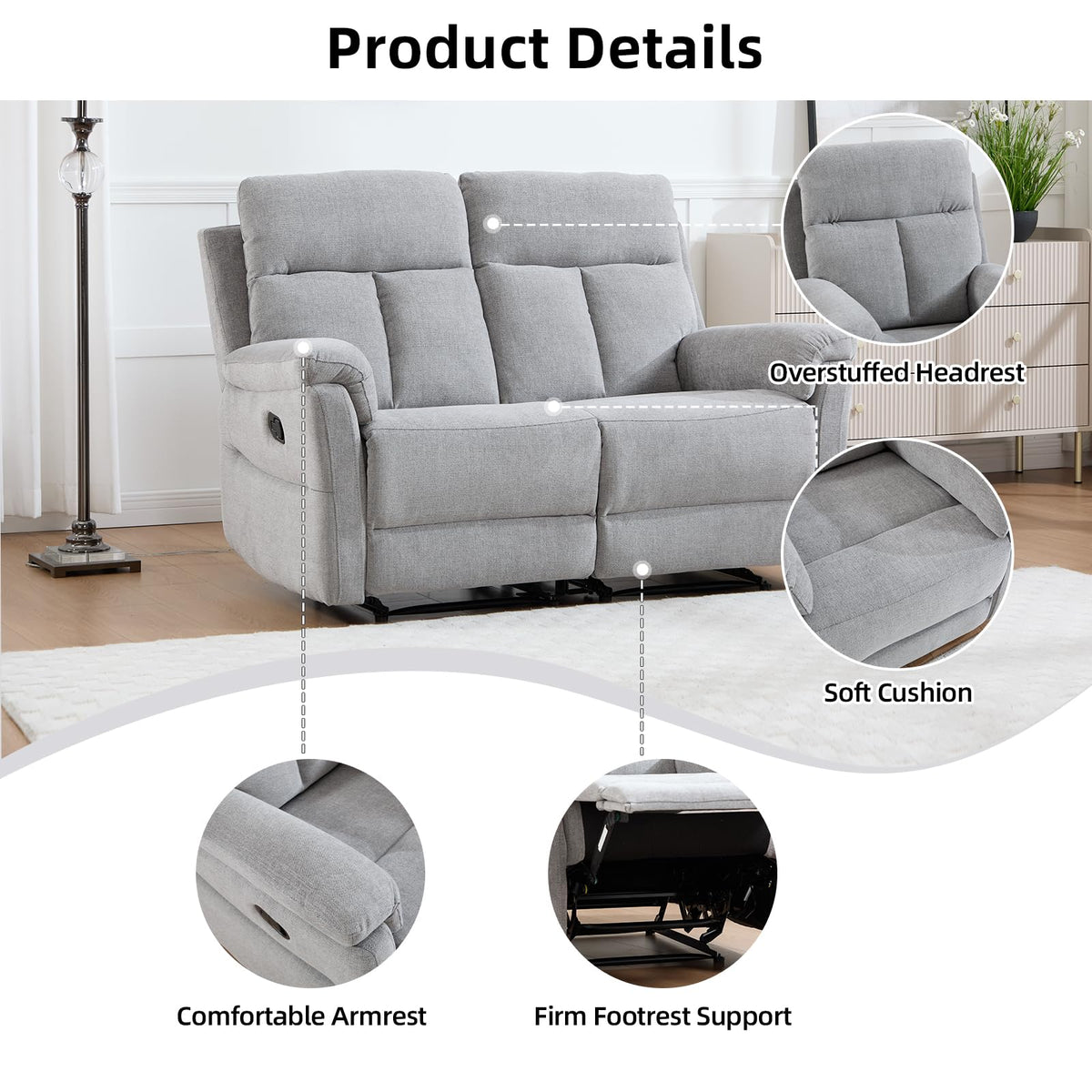 Light Gray Fabric Reclining Loveseat B132516