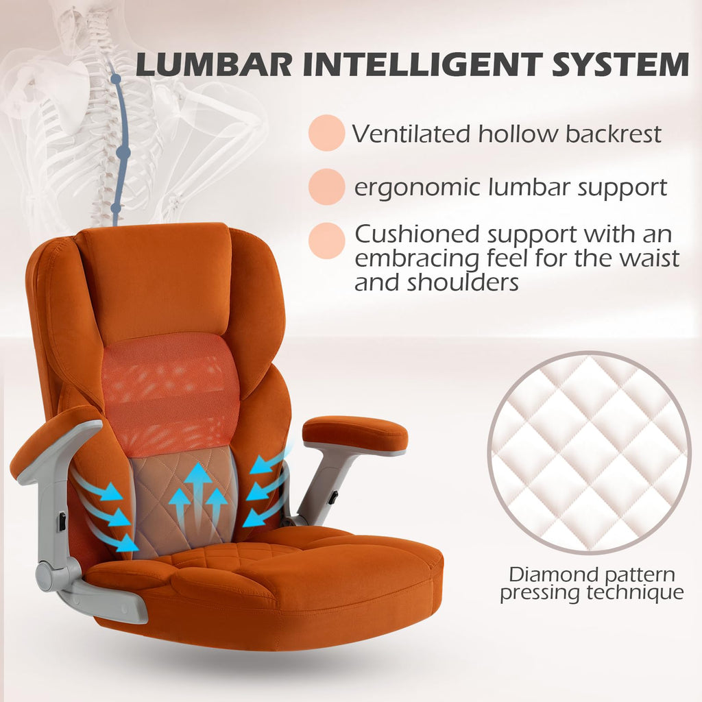 Orange Mesh and Velvet Office Chair with Arms and Wheels Q663