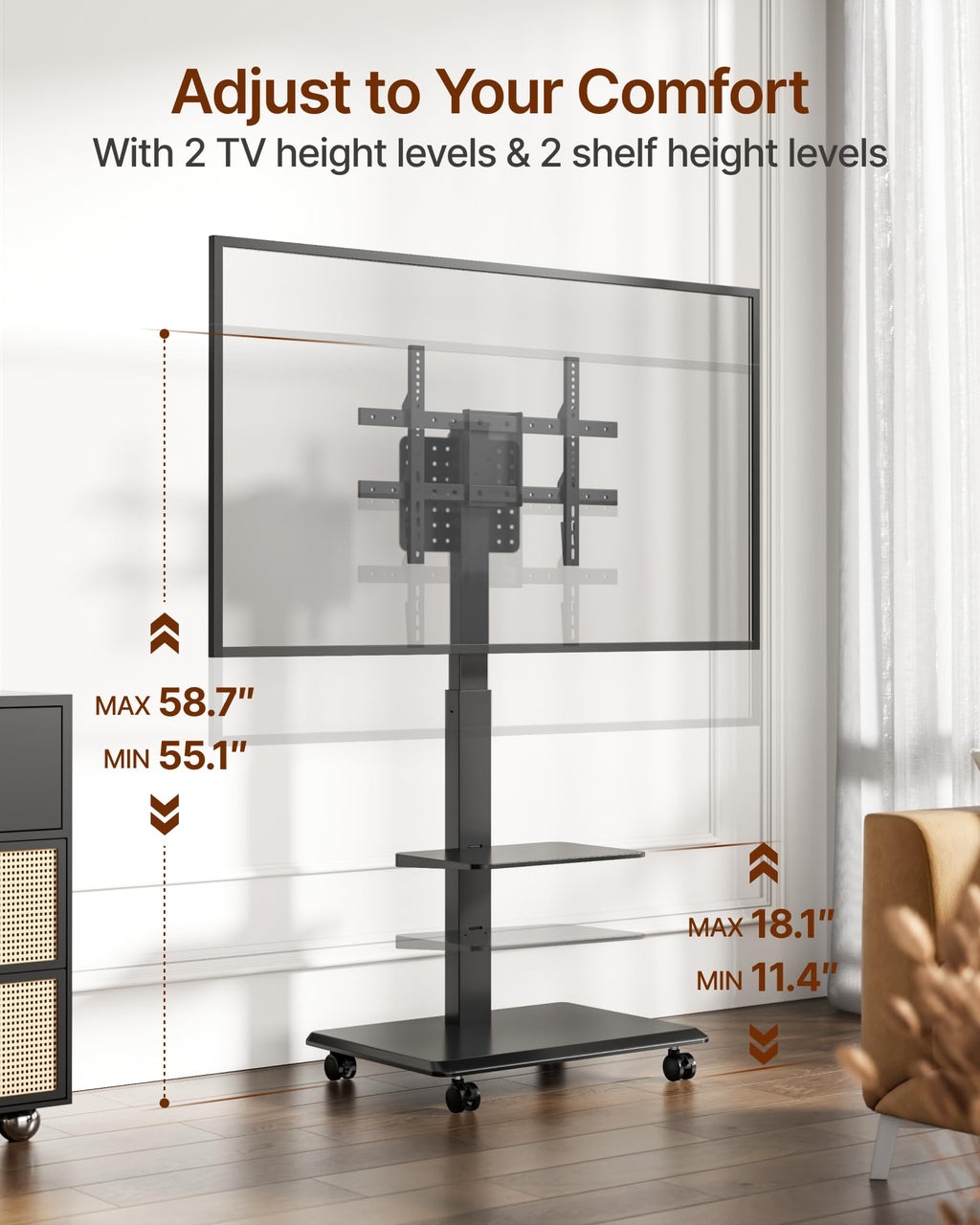 Black Rolling TV Stand for 37-86 Inch TVs W2999