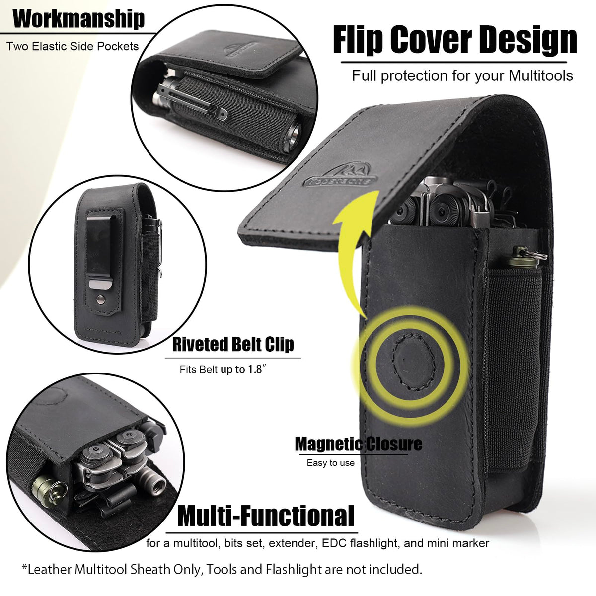 Leather Multitool Sheath with Belt Clip and Magnetic Closure Q196