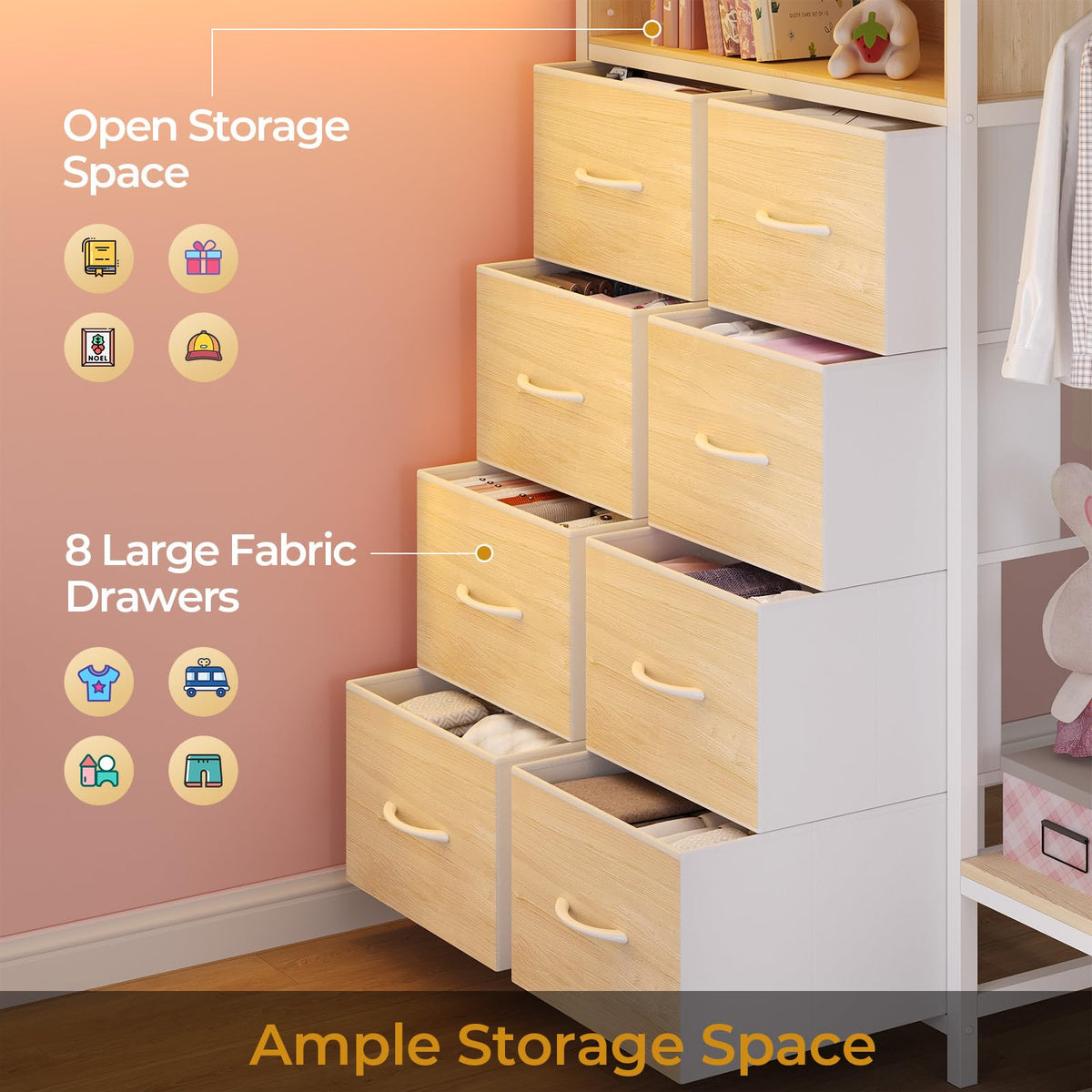 Full Over Twin Bunk Bed with 8 Storage Drawers T244928