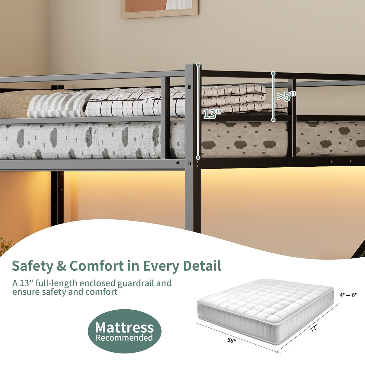 Full Size Metal Loft Bed with Desk & Storage Staircase E27552