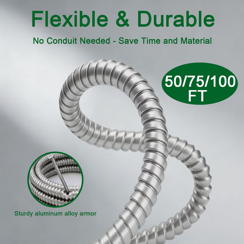 10 AWG Metal Clad Cable with Ground 50FT J238442