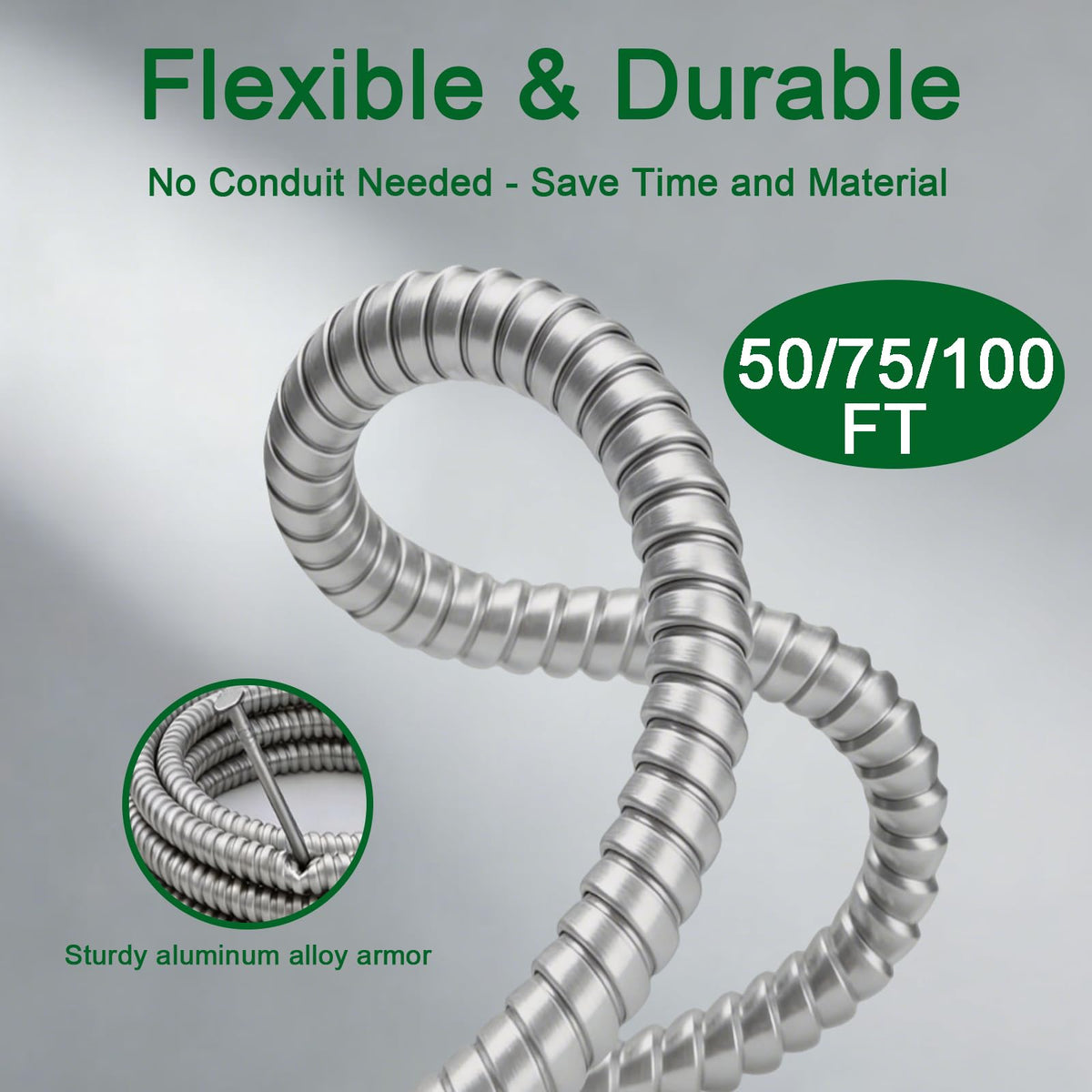 10 AWG Metal Clad Cable with Ground 50FT J238442