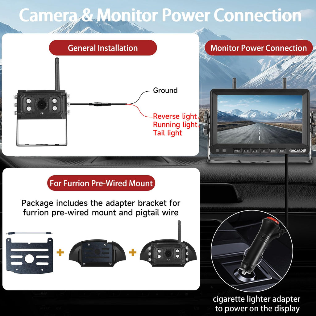 Wireless Backup Camera Dual Cameras 1080P HD 4CH Monitor B678