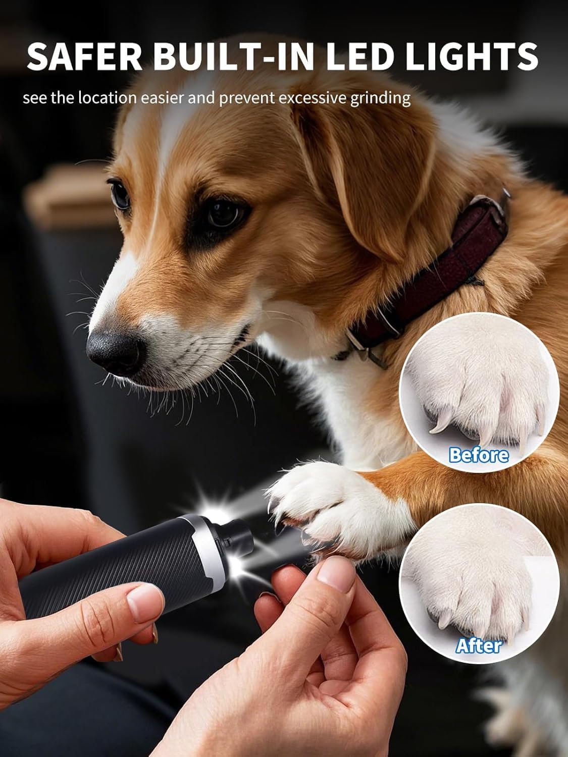 3 Speed Silent Rechargeable Pet Nail Grinder with 2 LED Lights P883