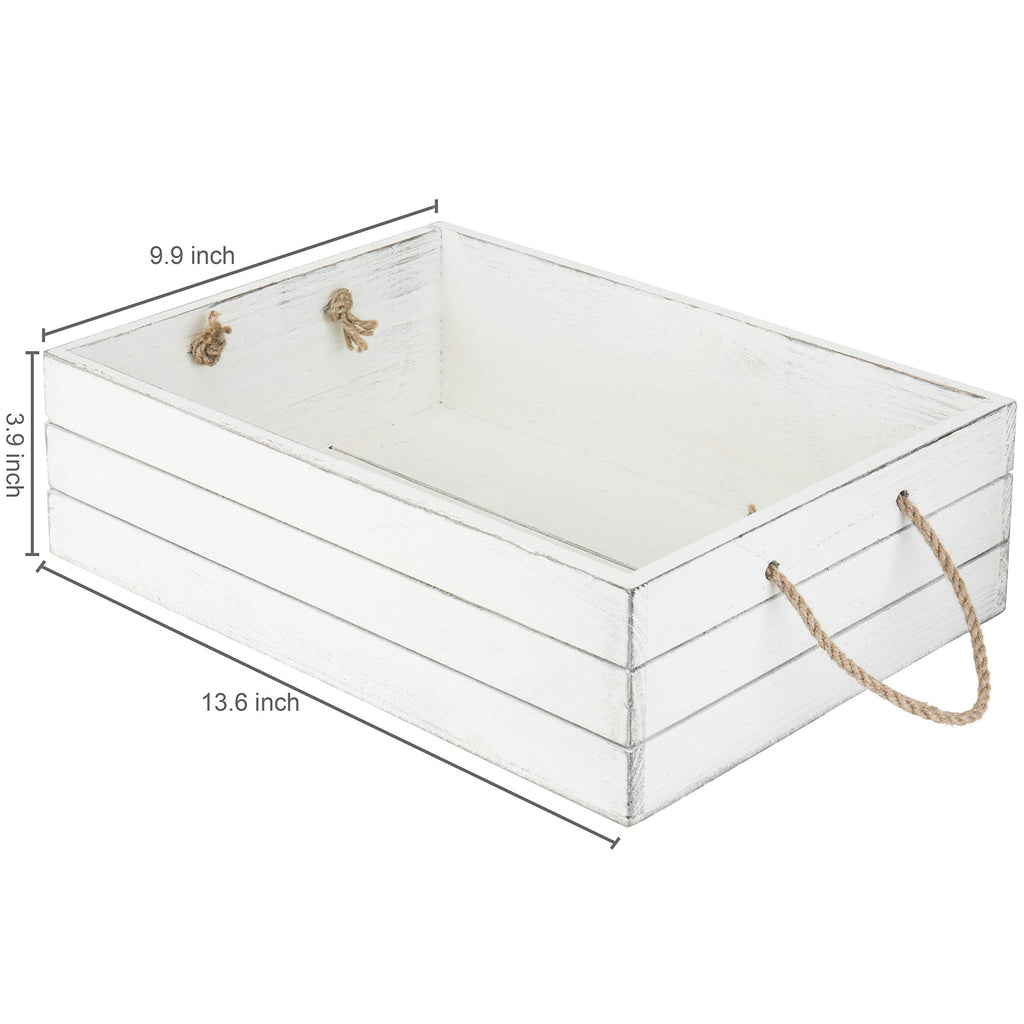 Vintage White Wood Storage Crate with Rope Handles W2733