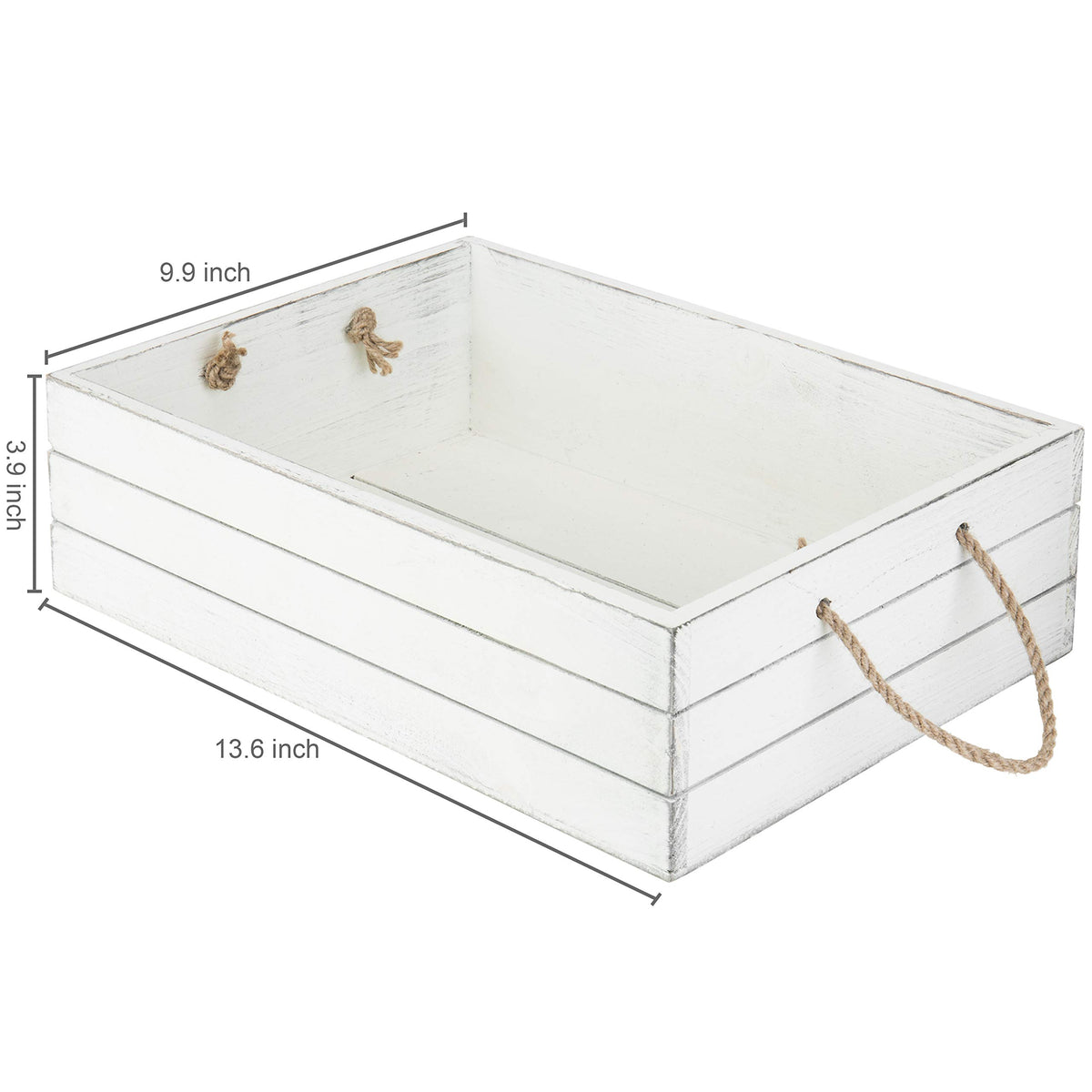 Vintage White Wood Storage Crate with Rope Handles W2733