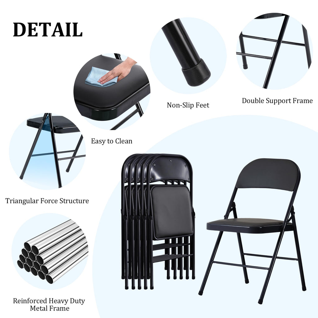 Black Folding Chairs 10-Pack Padded Heavy Duty Steel Frame A99978