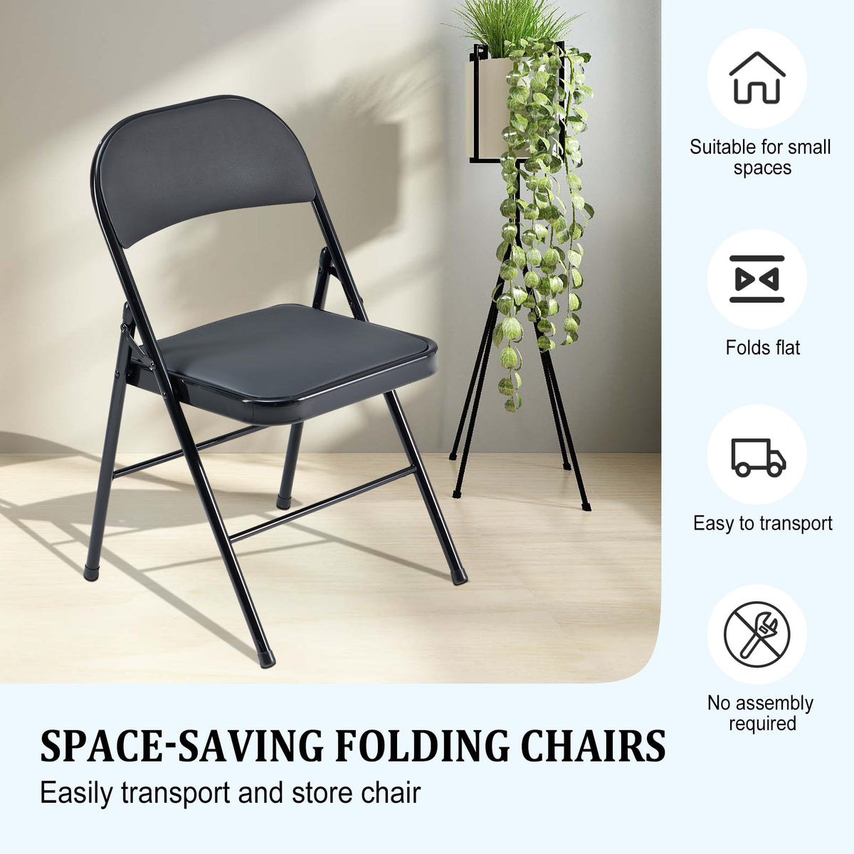 Black Folding Chairs 10-Pack Padded Heavy Duty Steel Frame A99978