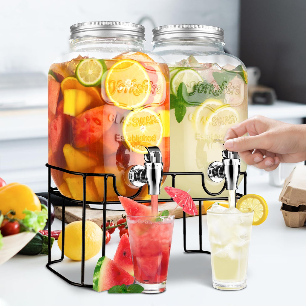 1 Gallon Glass Drink Dispenser with Stand and Spigot S65195