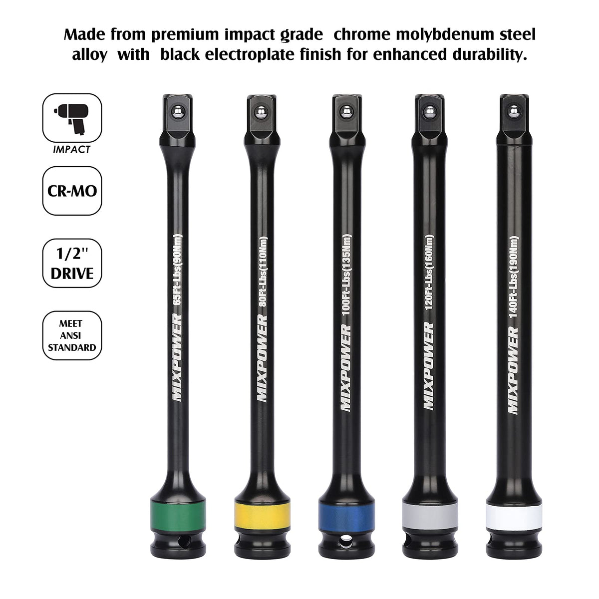 5 Piece 1/2" Drive Torque Limiting Socket Extension Bars S7990