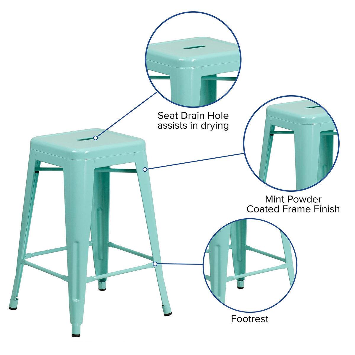 Mint Green Indoor-Outdoor Counter Height Stool L5229