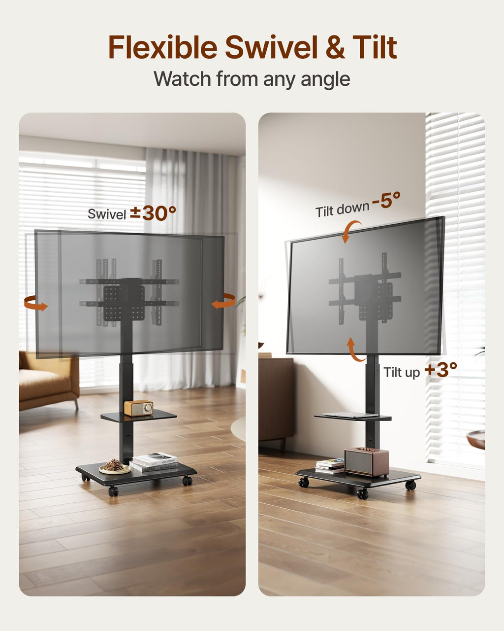 Black Rolling TV Stand for 37-86 Inch TVs W2999