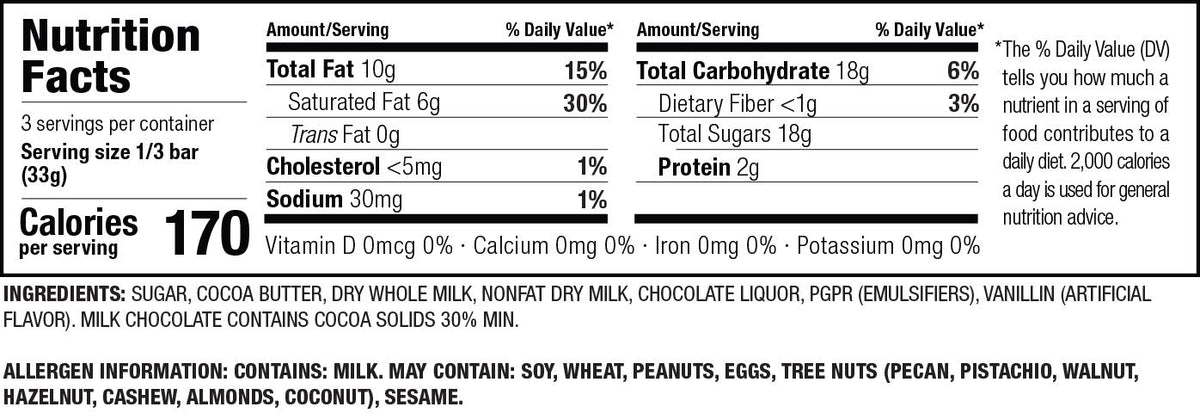 Milk Chocolate Bars 3.5oz 12 Pack Gluten Free D127183