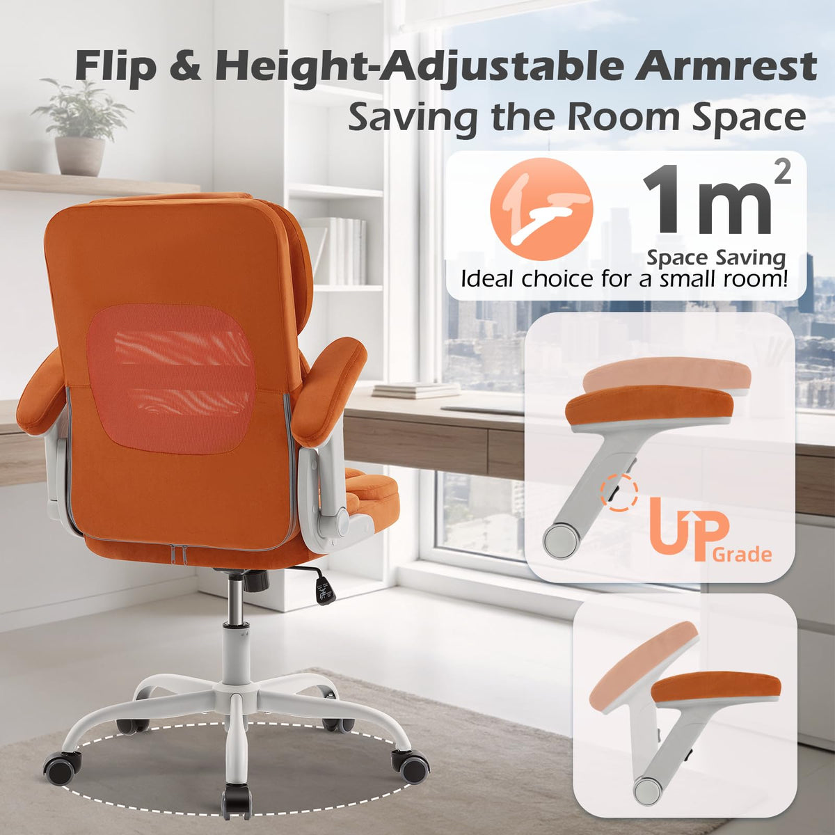 Orange Mesh and Velvet Office Chair with Arms and Wheels Q663