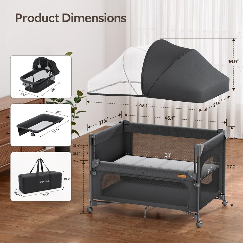 5-in-1 Baby Bassinet Bedside Crib with Changing Table D566204