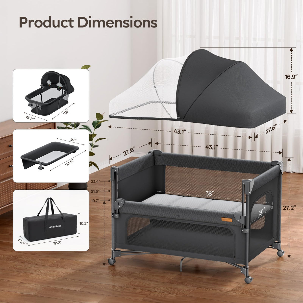 5-in-1 Baby Bassinet Bedside Crib with Changing Table D566204