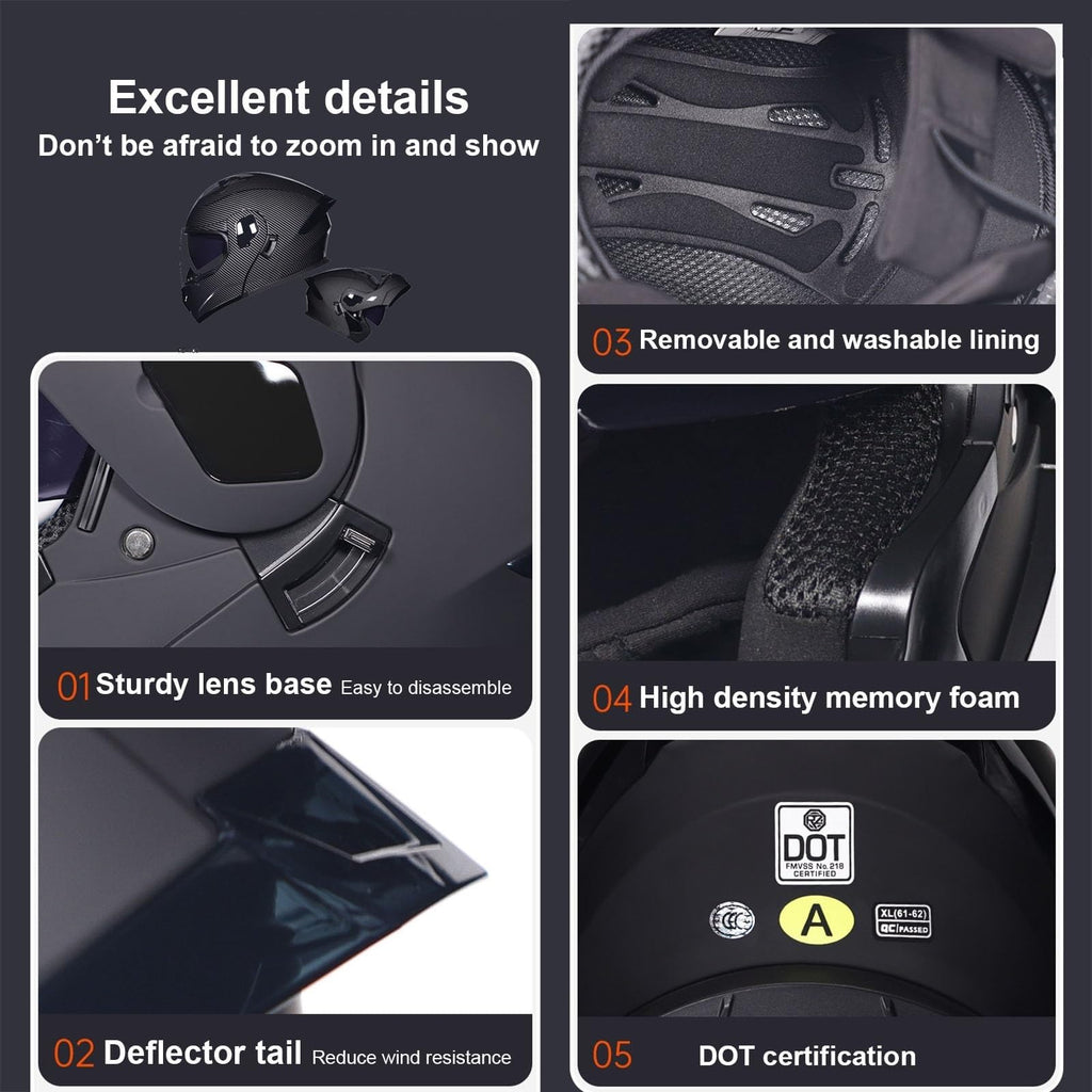 Flip-Up Motorcycle Helmet DOT Certified Dual-Lens X4979