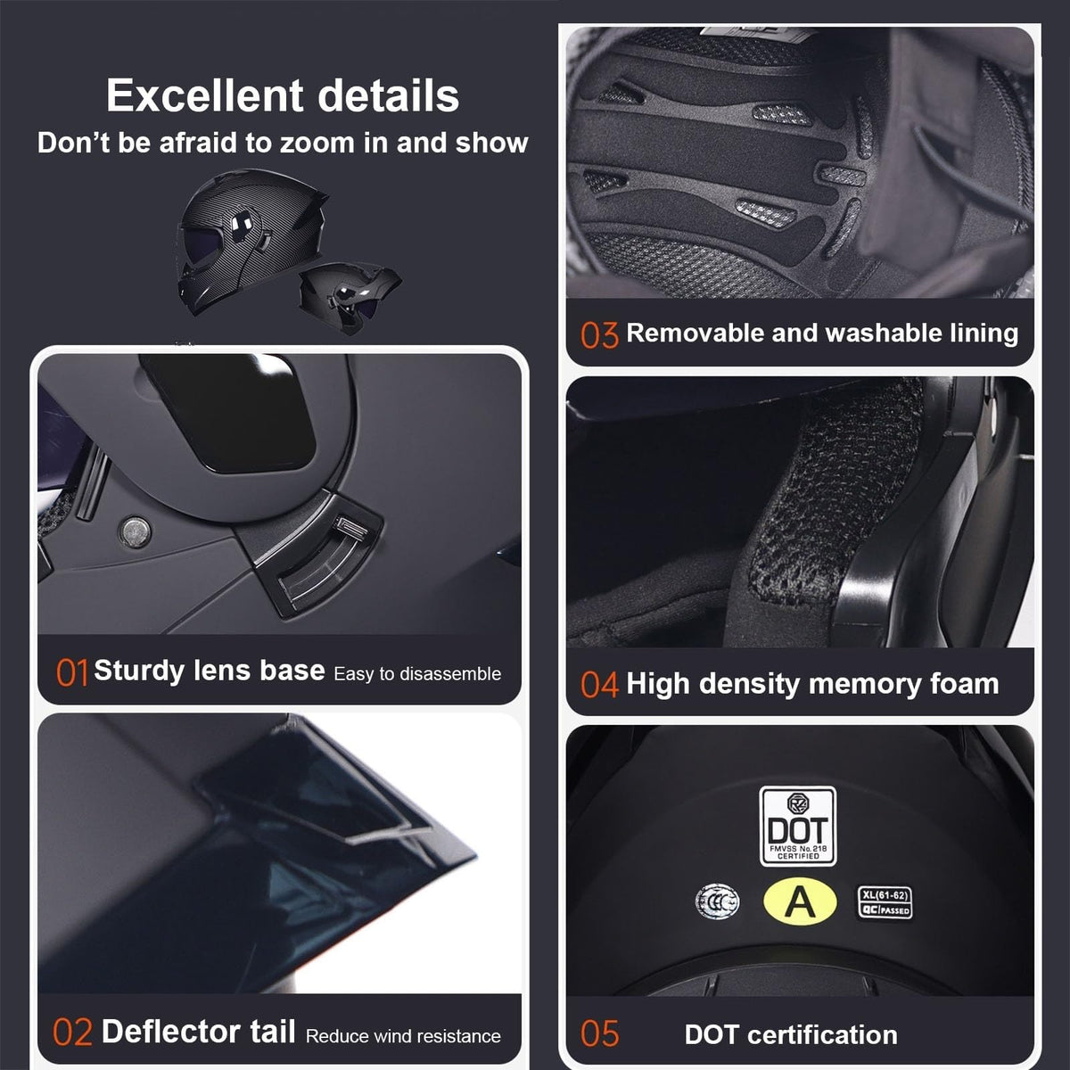 Flip-Up Motorcycle Helmet DOT Certified Dual-Lens X4979