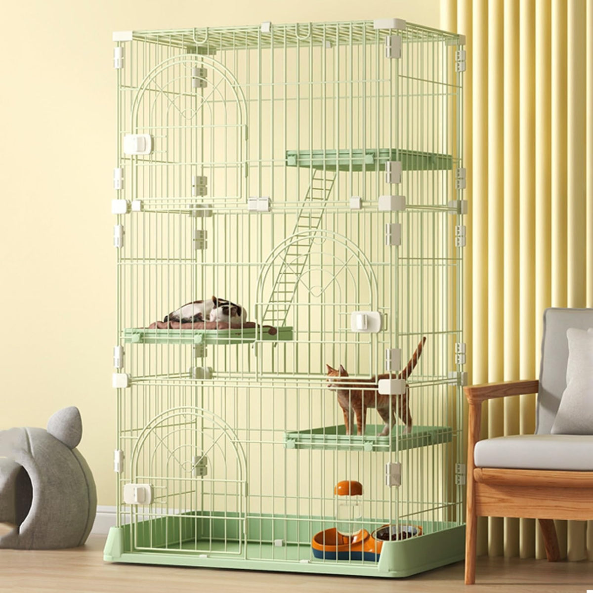 3/4-Tier Wire Cat Cage Playpen Kennel with Hammock G574305