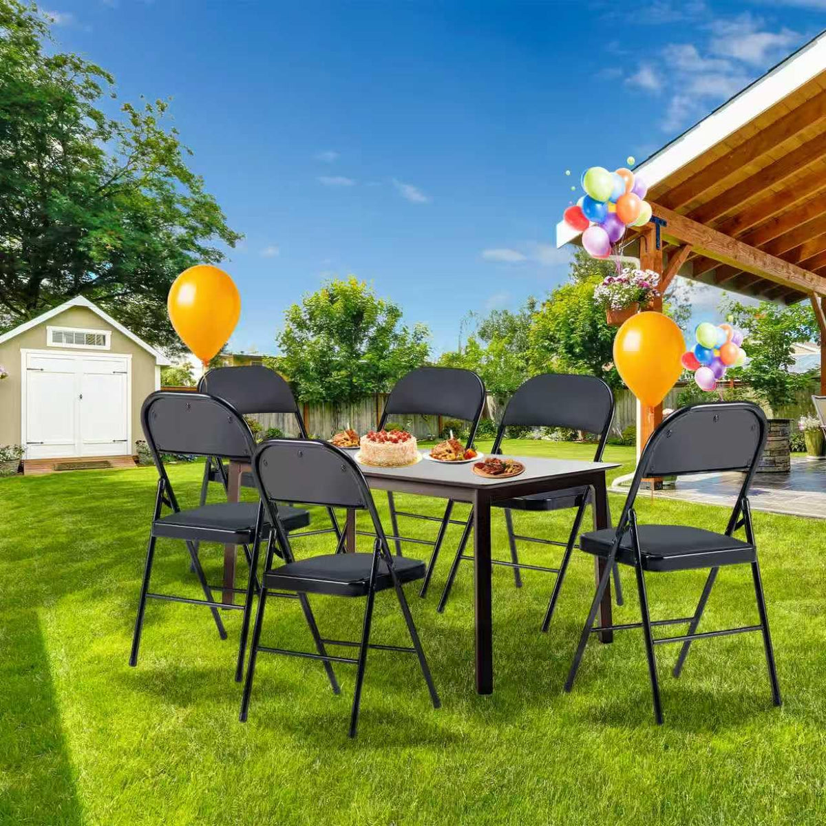 Black Folding Chairs 10-Pack Padded Heavy Duty Steel Frame A99978