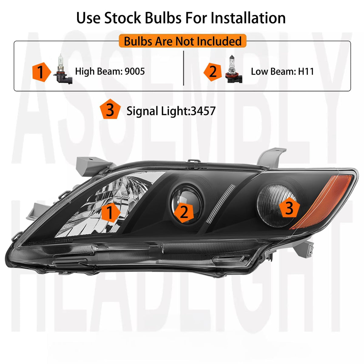 2PCS Black Housing Clear Lens Headlight Assembly Set A470
