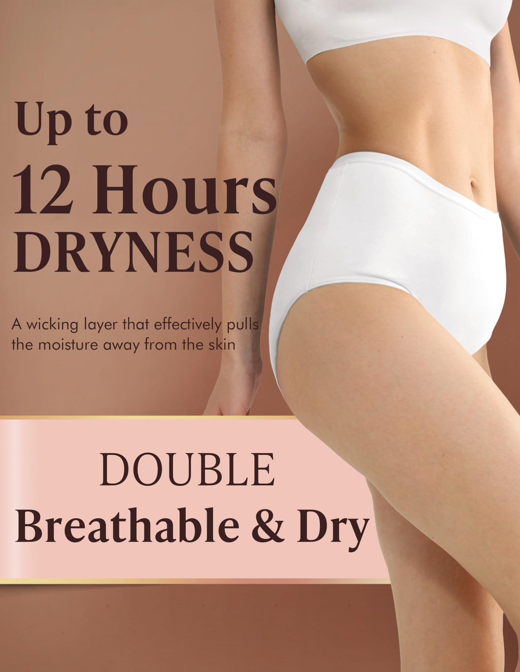 Washable Absorbency Urinary Incontinence Underwear for Women High Waist Leak Proof Panties 60ML, 3 Pack Beige White W43054