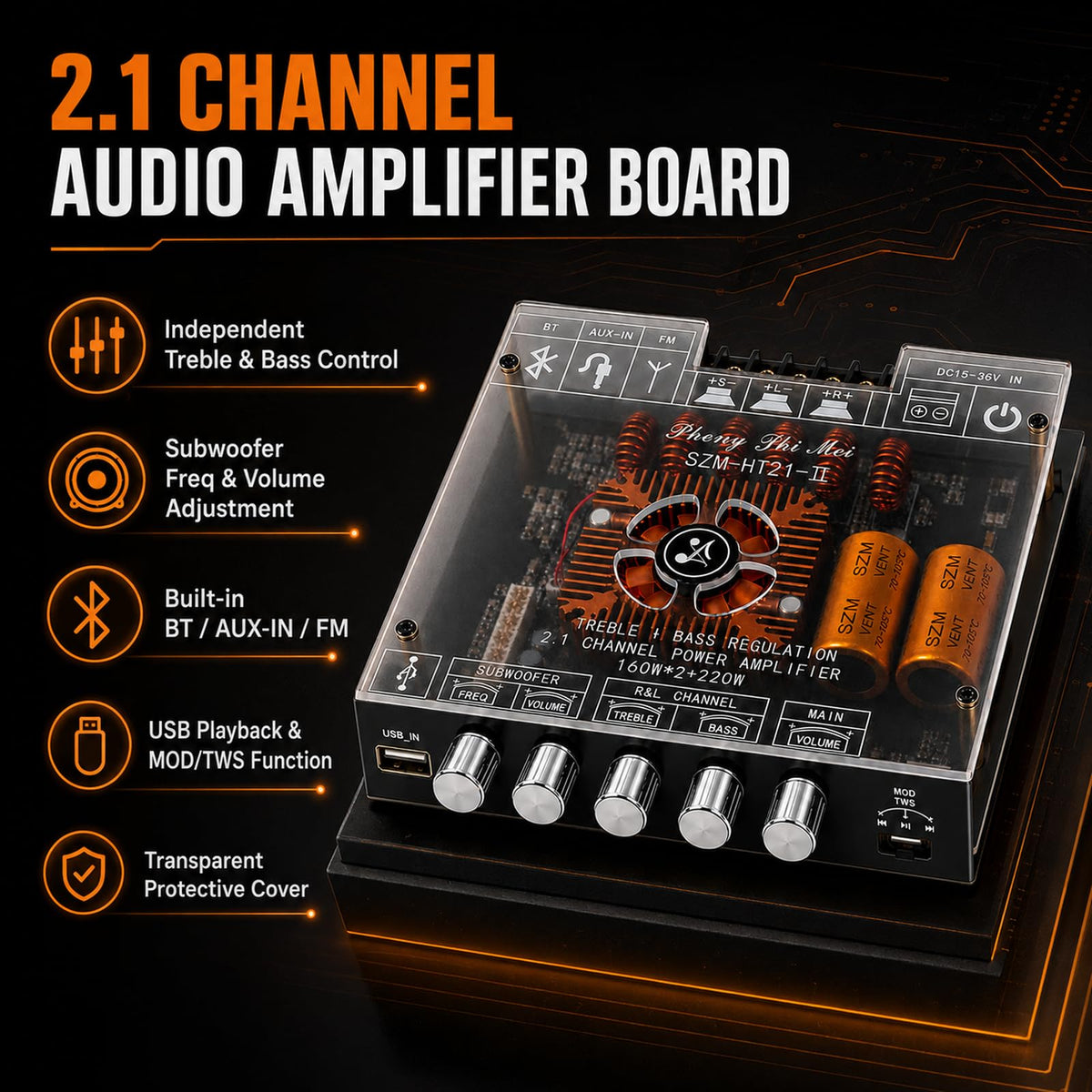 2.1 Channel Bluetooth 5.1 Amp Board 160W x 2 + 220W H79118