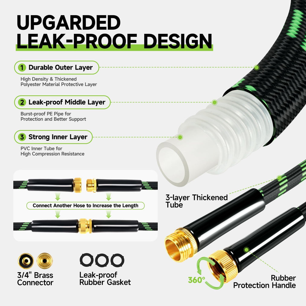 100 ft Flexible Lightweight Kink-Free Garden Hose with 10 Function Nozzle Z91689