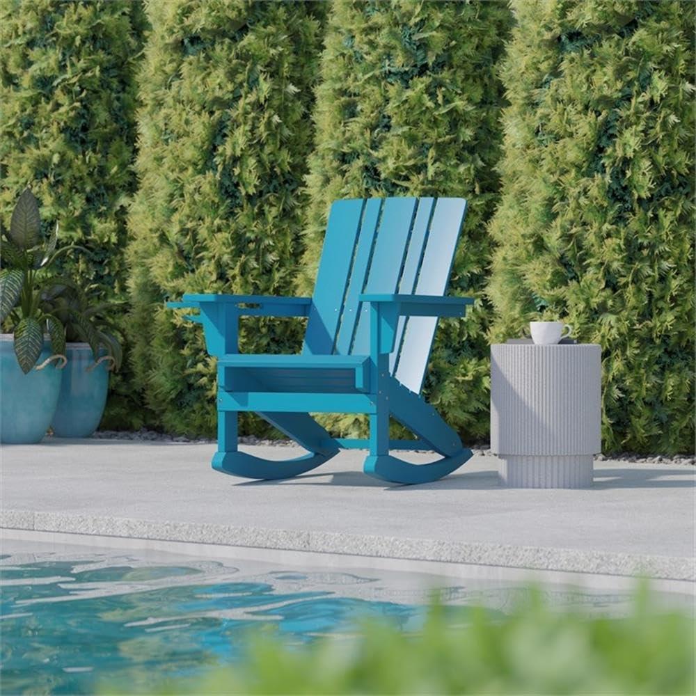 Blue Plastic Adirondack Rocking Chair with Cupholder L5214