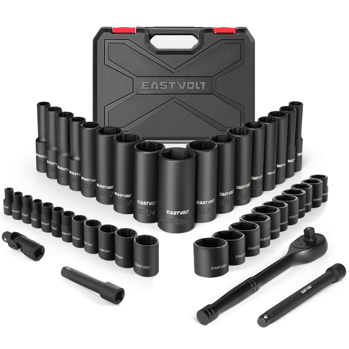 46 Pieces Drive Socket Ratchet Wrench Set with Storage Case Y879