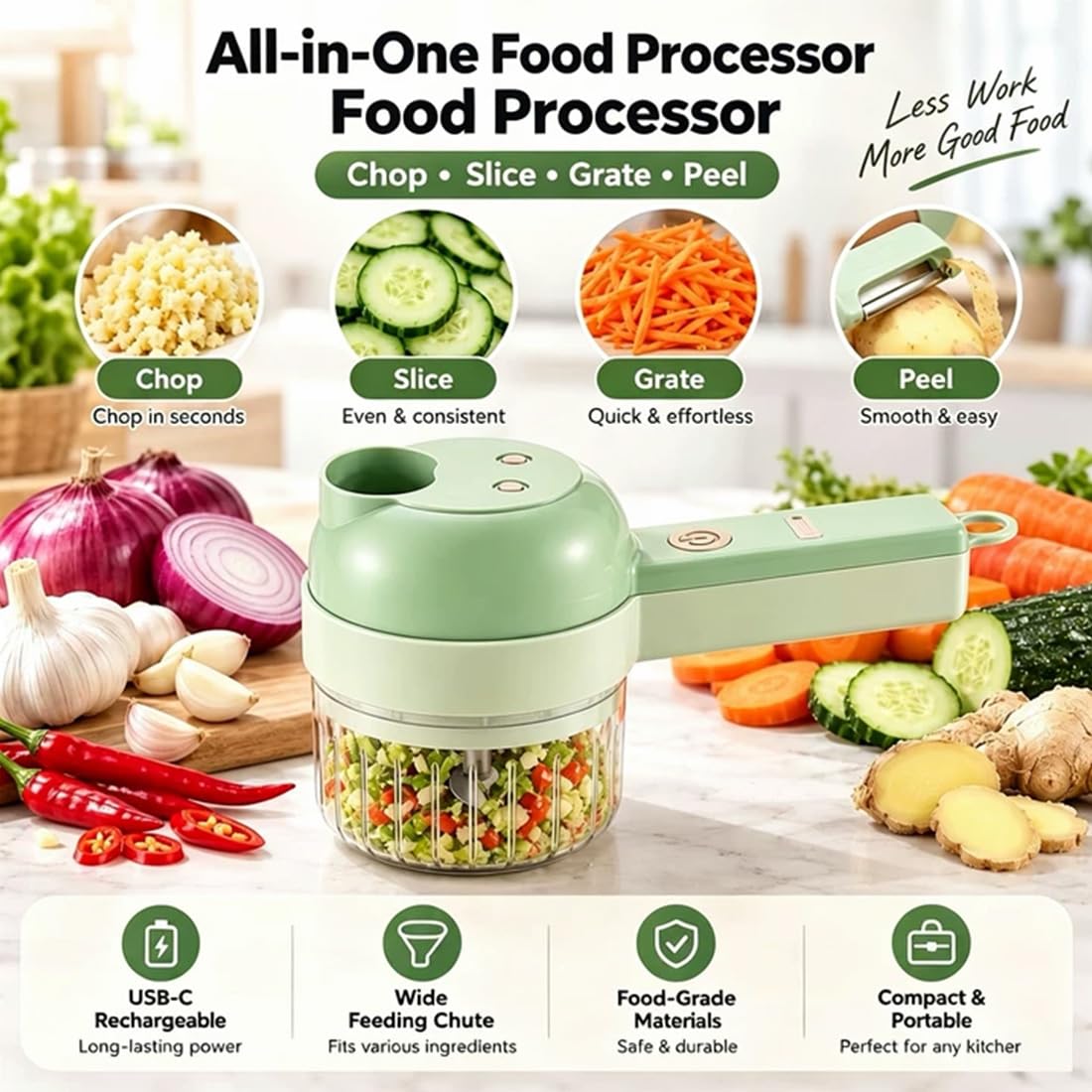 4 in 1 Handheld Electric Vegetable Cutter Set White H7843