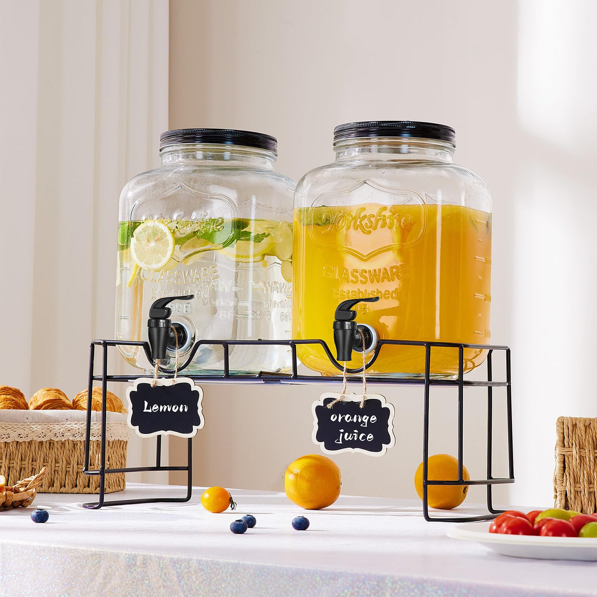2pcs 1.5 Gallon Glass Drink Dispenser with Metal Stand Z622792