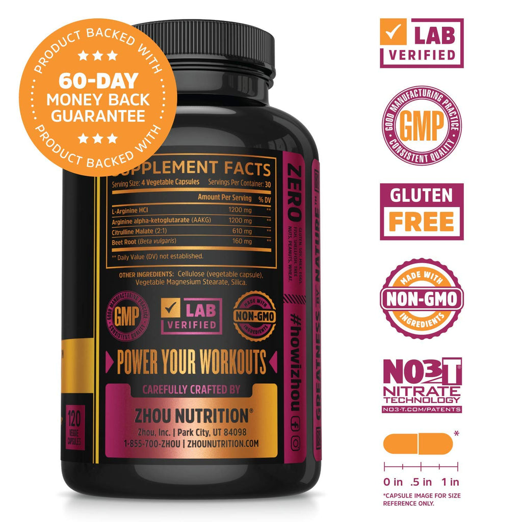 Nitric Oxide Supplement with Beet Root & L Arginine, 120 Veggie Capsules F990317