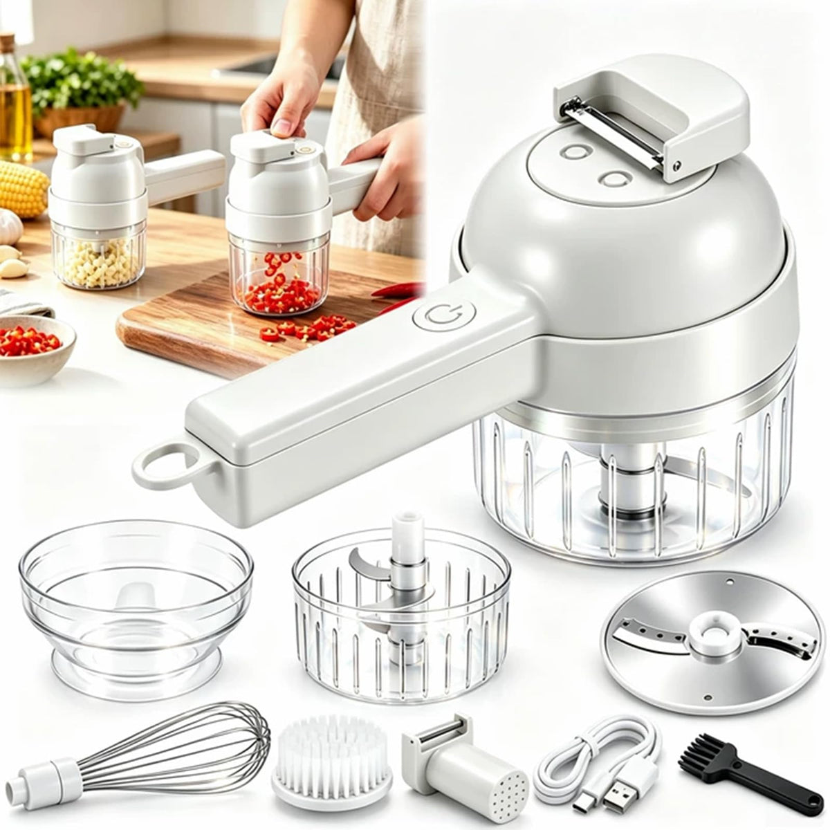 4 in 1 Handheld Electric Vegetable Cutter Set White H7843