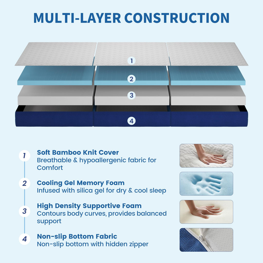 Queen 6 Inch Foldable Gel Memory Foam Mattress W421