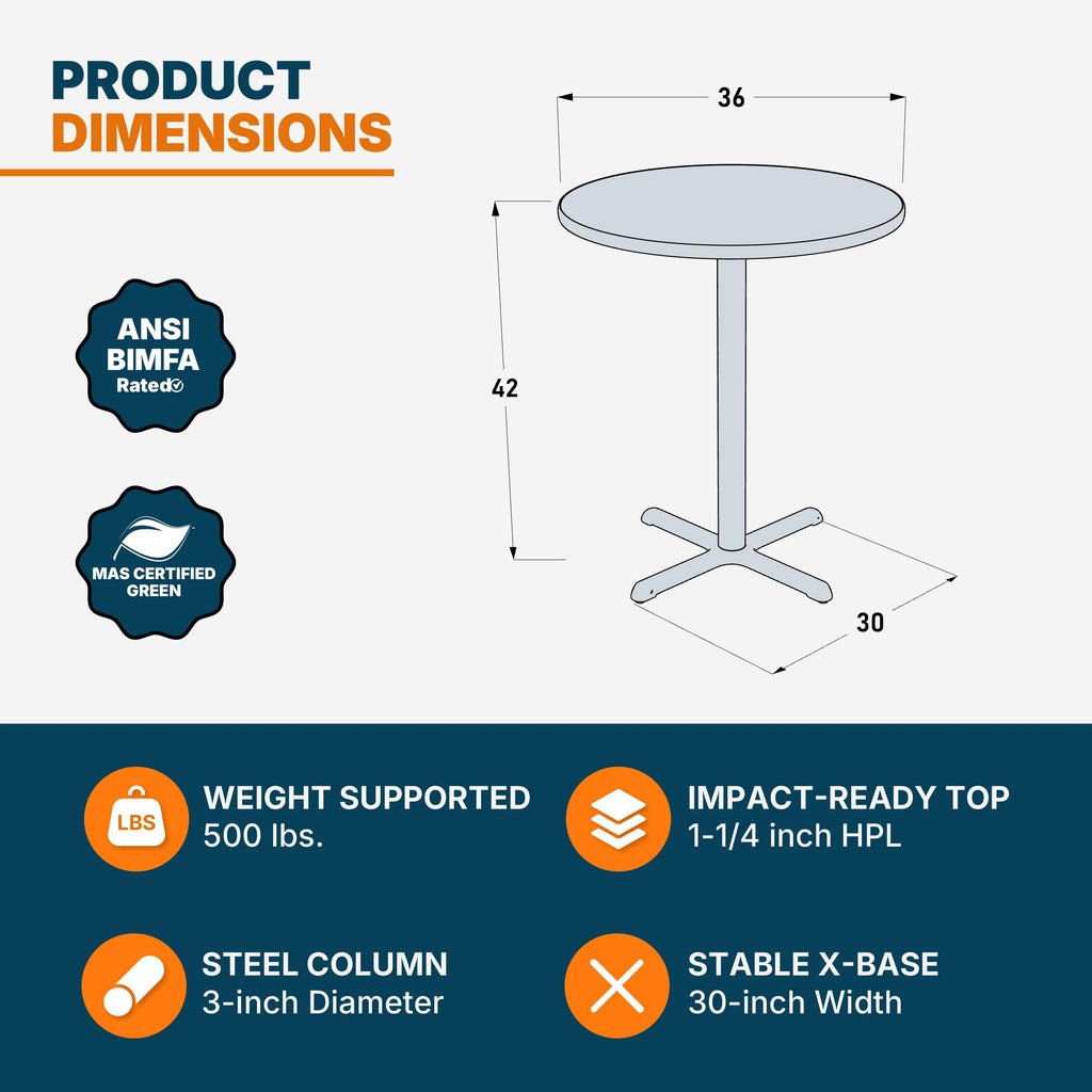 Round 36 in Diameter 42 in Bar Height Black Frame Gray Laminate Cafe Table Z8034