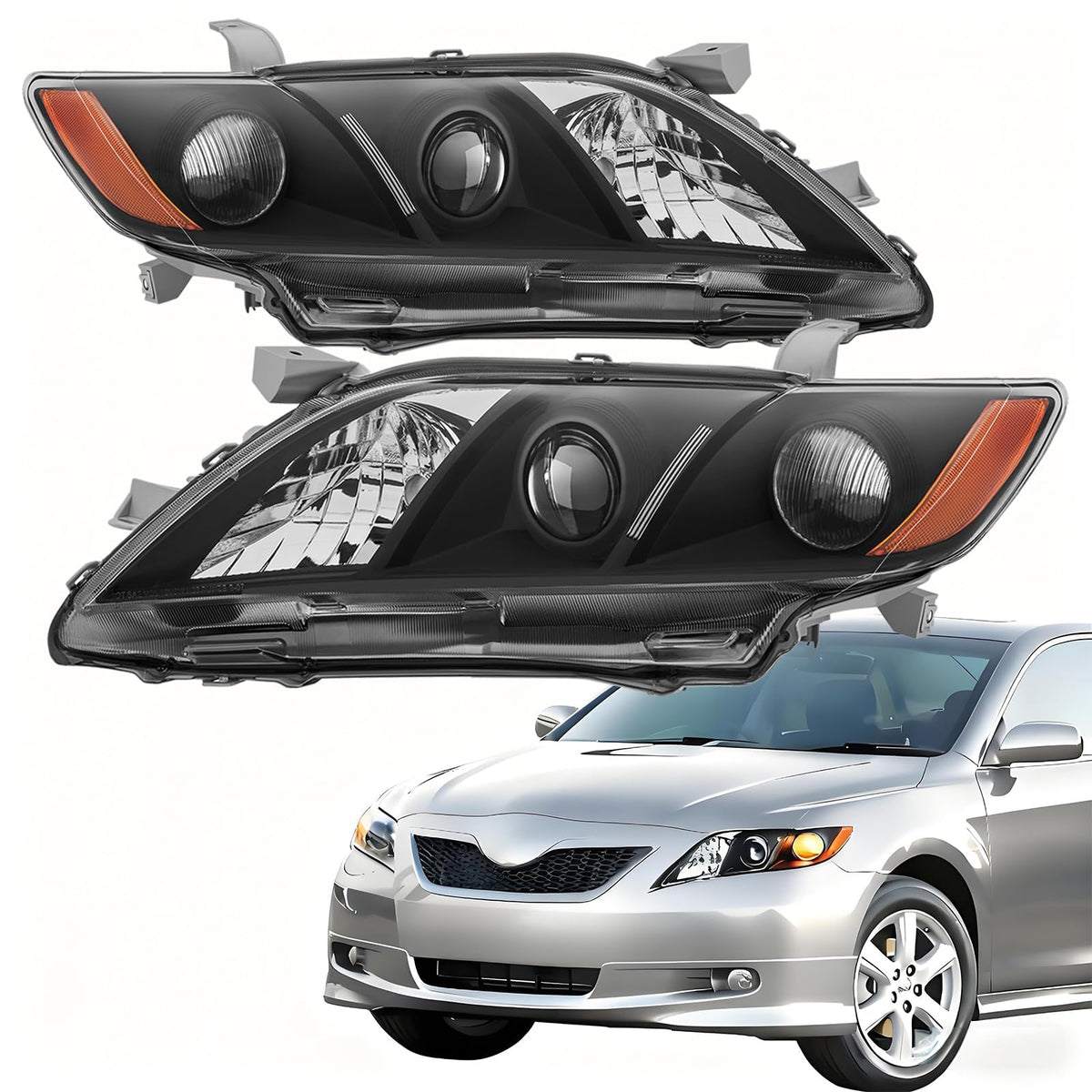 2PCS Black Housing Clear Lens Headlight Assembly Set A470