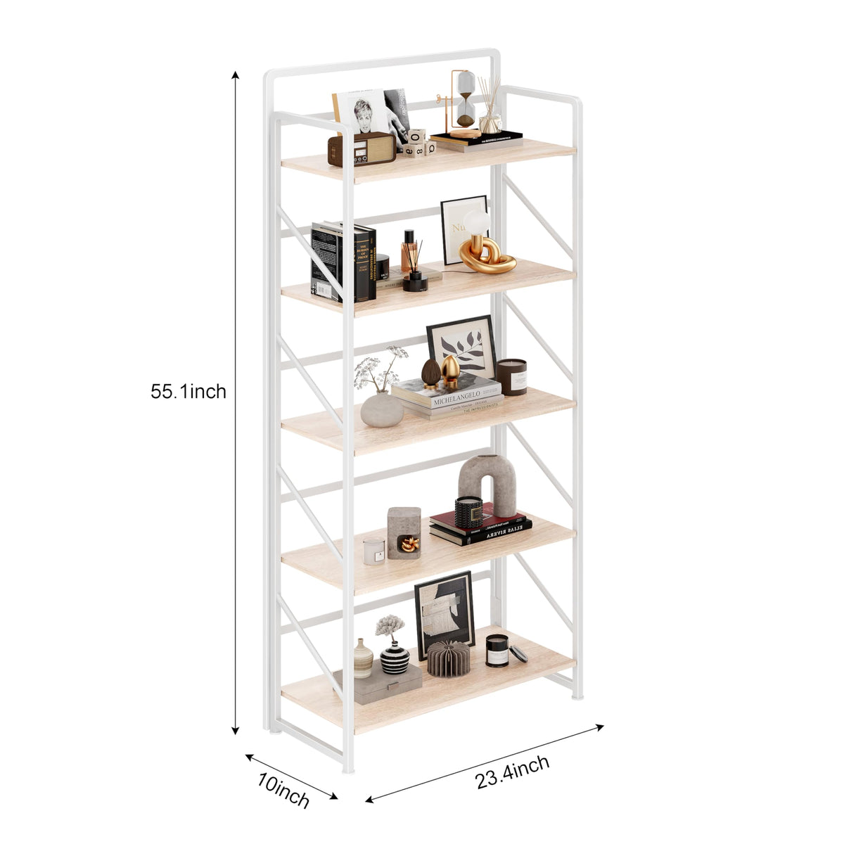 Folding Bookshelf, 5-Tier Storage Shelves A5323