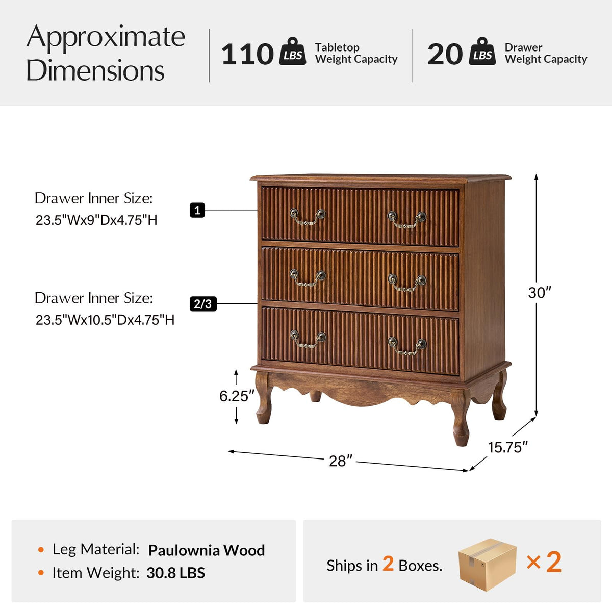 Set of 2 Wood Side Table with 3 Drawers and Charging Station R30644