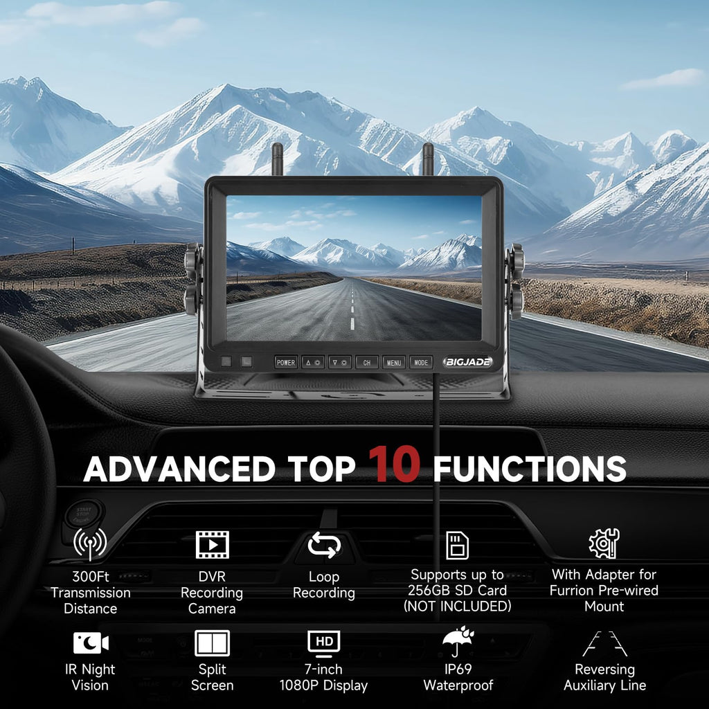 Wireless Backup Camera Dual Cameras 1080P HD 4CH Monitor B678