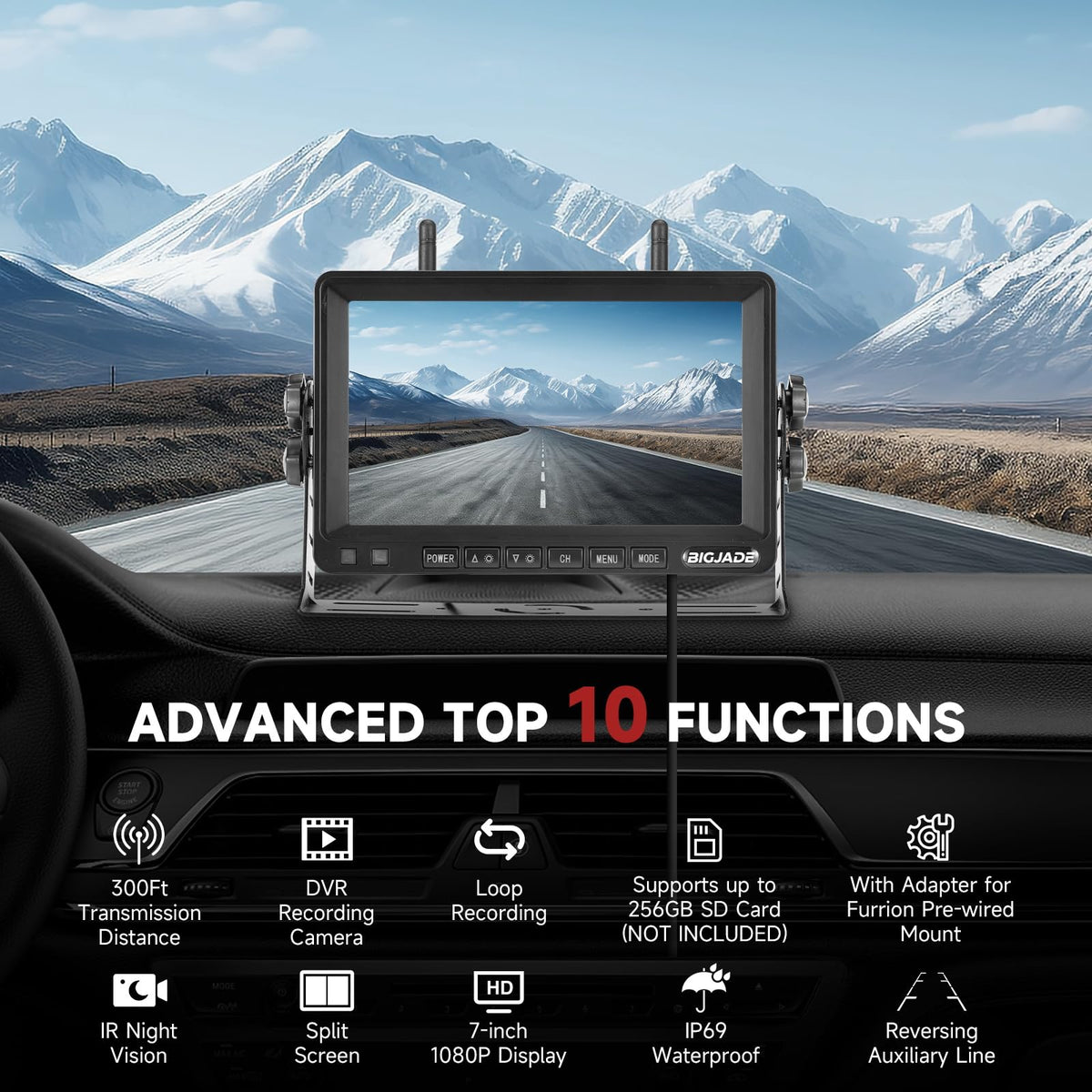 Wireless Backup Camera Dual Cameras 1080P HD 4CH Monitor B678