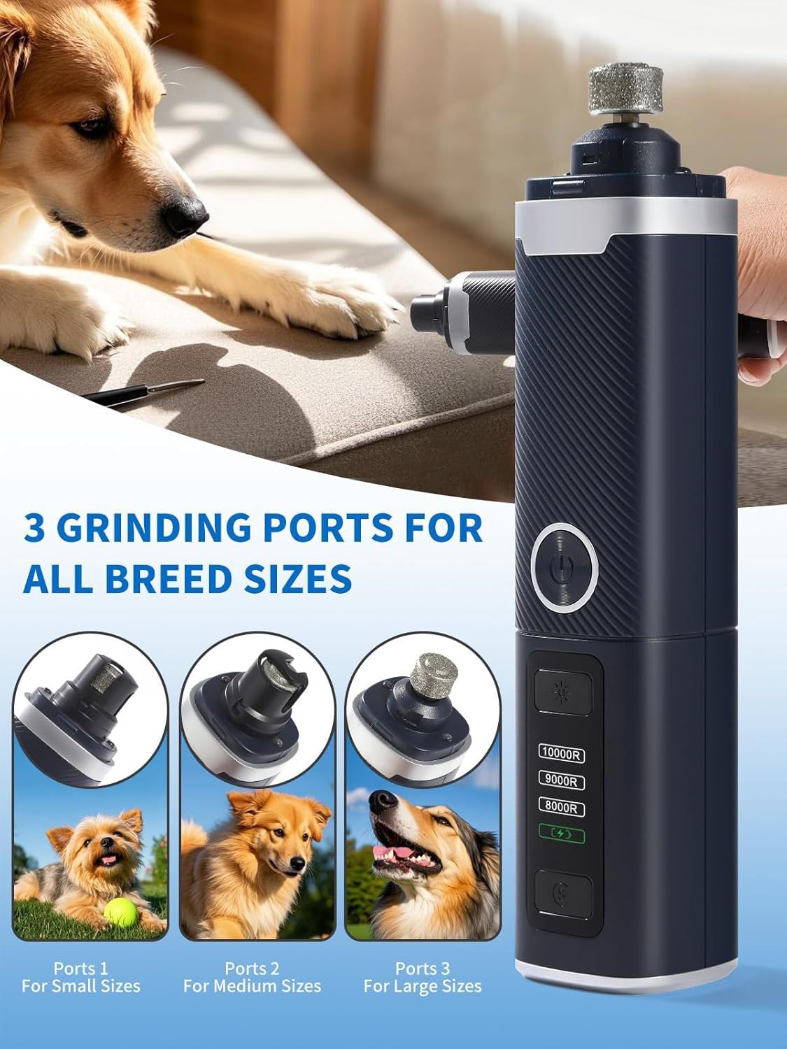3 Speed Silent Rechargeable Pet Nail Grinder with 2 LED Lights P883