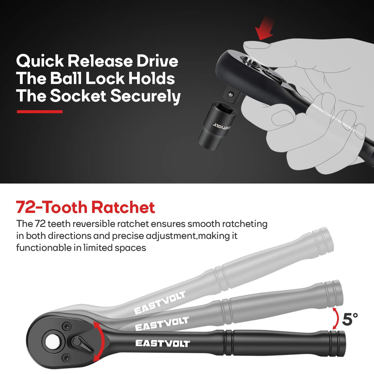 46 Pieces Drive Socket Ratchet Wrench Set with Storage Case Y879