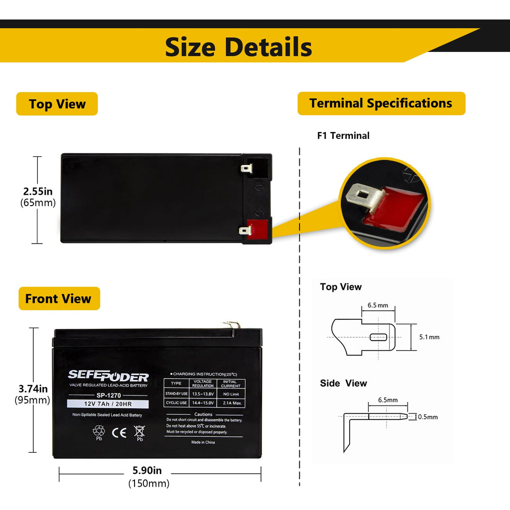 12 Volt 7ah Rechargeable Sealed Lead Acid Battery 2 Pack K56410
