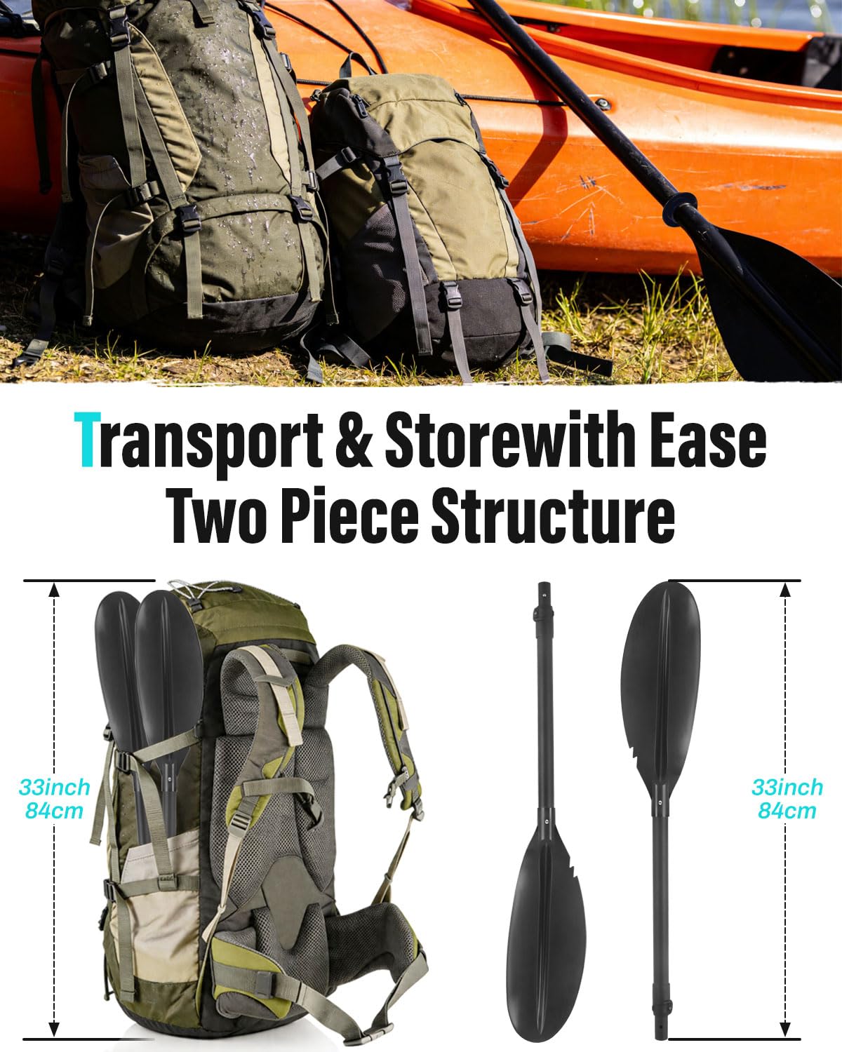 Kayak Paddles with Paddle Leash, 70in-97in Lightweight Paddling Blades C8102